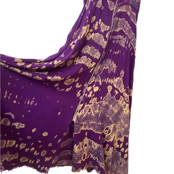 KAHINDO dress African Inspired ty-dy purple & gold zipper sleeveless frayed hem - Picture 5 of 7